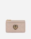 Dolce & Gabbana Medium Devotion Card Holder In Quilted Nappa Leather In Pale Pink