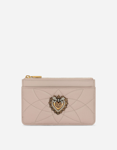 Dolce & Gabbana Medium Devotion Card Holder In Quilted Nappa Leather In Pale Pink