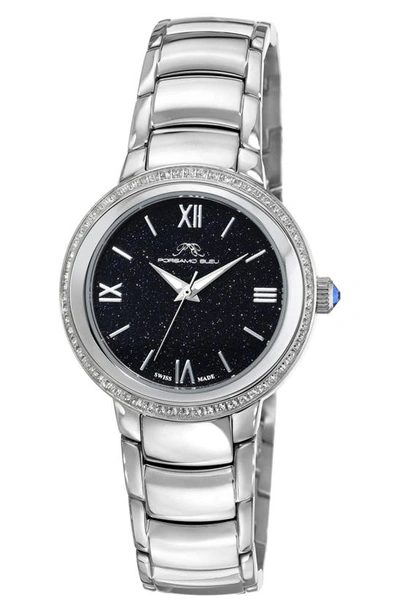Porsamo Bleu Luna White Topaz Bracelet Watch, 34mm In Silver & Black