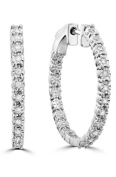 Effy Sterling Silver Diamond Sunburst Hoop Earrings In White