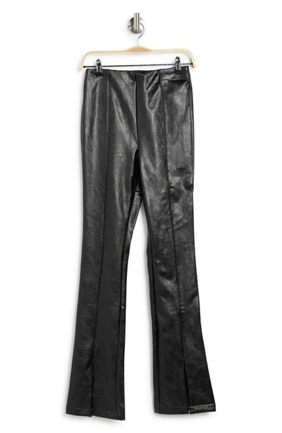 Afrm Adela High Waist Front Slit Faux Leather Pants In Noir