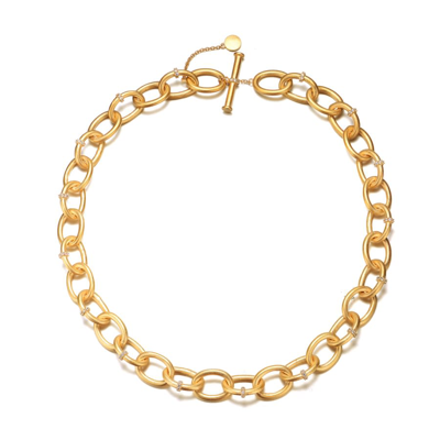 Rachel Glauber 14k Gold Plated Cubic Zirconia Chain Necklace In Gold-tone
