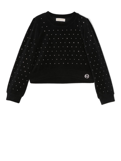 Michael Kors Kids' Logo-plaque Crystal-embellished Sweatshirt In Black