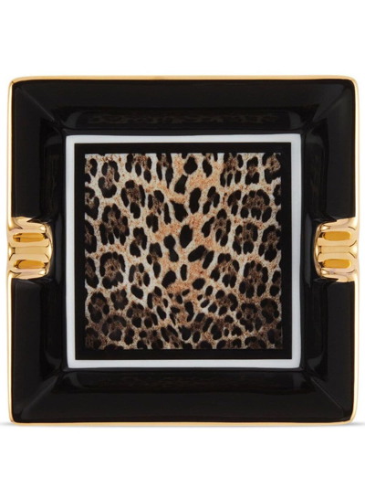 Dolce & Gabbana Leopard-print Porcelain Ash-tray In Black