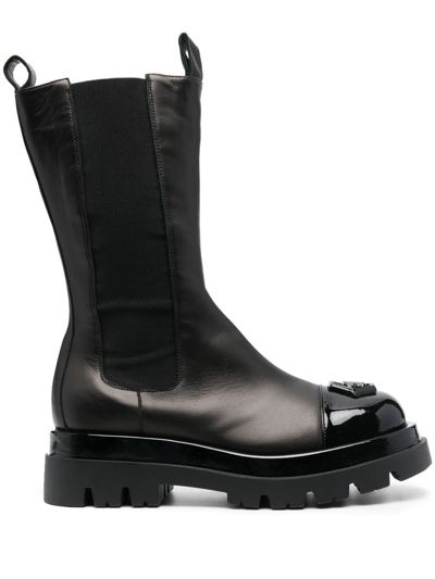 Philipp Plein Hexagon Leather Biker Boots In Black