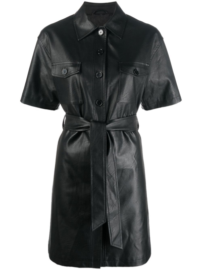 Each X Other Short-sleeve Leather Shirt Dress In Black