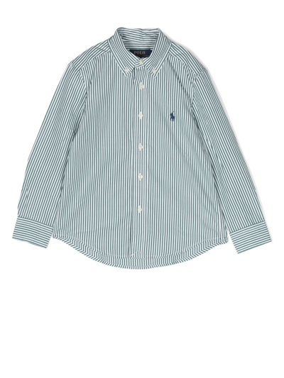 Ralph Lauren Kids' Striped Long-sleeve Shirt In Green