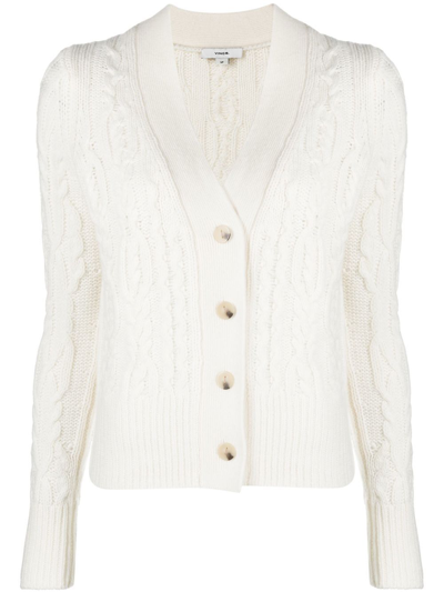 Vince Braided Cable-knit Button-front Jumper In Off White