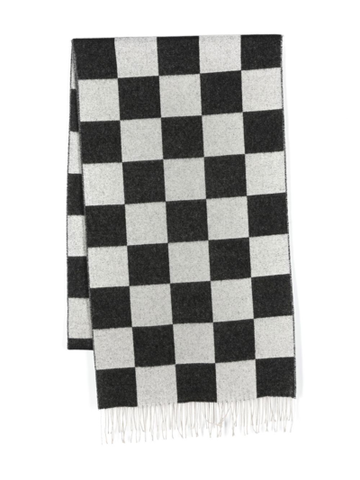 Amiri Checkboard Cashmere Fringe Scarf In <p> Black And Grey Scarf In Cashmere