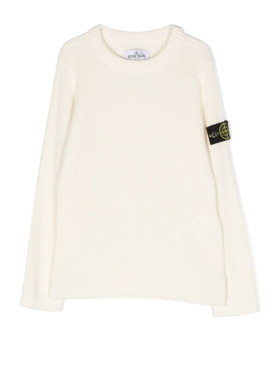 Stone Island Junior Kids' Ribbed-knit Long-sleeve Jumper In Neutrals