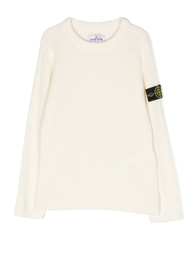 Stone Island Kids' Ribbed-knit Long-sleeve Sweater In Neutrals