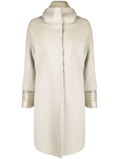 Herno Funnel Neck Single-breasted Coat In Neutrals
