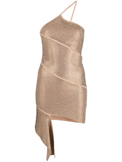Andreädamo Mono Shoulder Knit Mini Dress In Neutrals