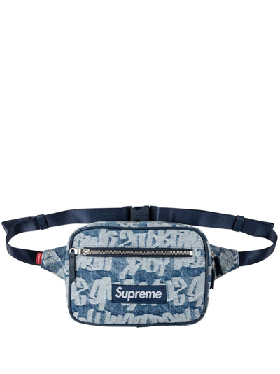 Supreme Logo-jacquard Denim Belt Bag In Blue
