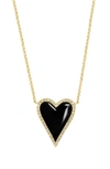 Effy 14k Yellow Gold Diamond & Enamel Heart Pendant In Black