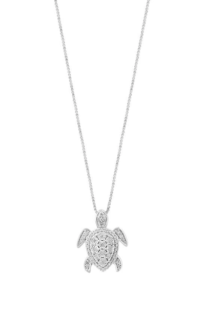 Effy Sterling Silver Diamond Turtle Pendant Necklace In White