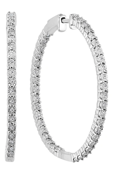 Effy Sterling Silver Diamond Hoop Earrings In White