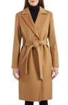 Sofia Cashmere Belted Notch Collar Wool & Cashmere Blend Coat In Cam