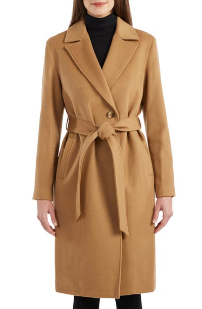 Sofia Cashmere Belted Notch Collar Wool & Cashmere Blend Coat In Cam