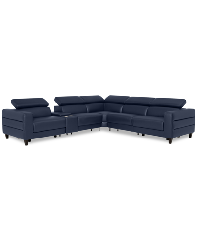 Furniture Silvanah 6-pc. "l" Leather Sectional With 2 Power Recliners With Console, Created For Macy's In Sapphire