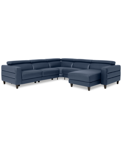 Furniture Silvanah 5-pc. Leather Sectional With Storage Chaise And 2 Power Recliners, Created For Macy's In Sapphire
