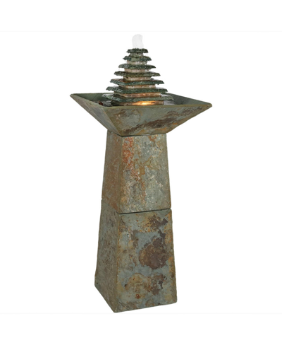 Sunnydaze Decor Sunnydaze Electric Natural Slate Layered Pyramid Tiered Outdoor Water Fountain With Led Light In Grey