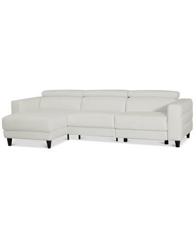 Furniture Silvanah 3-pc. Leather Sectional With Storage Chaise And 1 Power Recliner, Created For Macy's In Snow