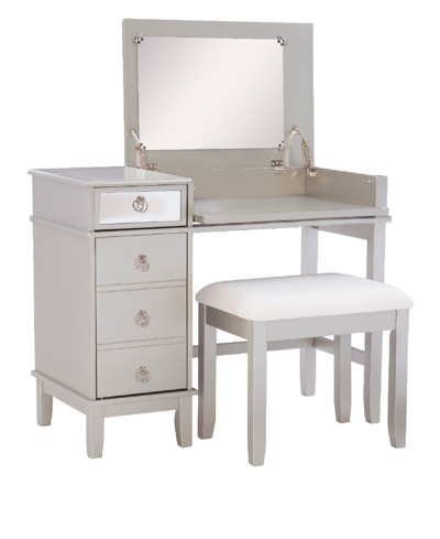 Linon Home Decor Elam Vanity Set, 2 Pieces In Silver-tone With Morgan Glitz