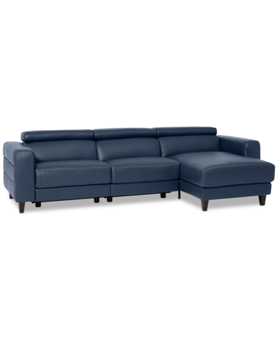 Furniture Silvanah 3-pc. Leather Sectional With Storage Chaise And 2 Power Recliner, Created For Macy's In Sapphire