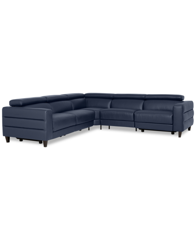 Furniture Silvanah 5-pc. "l" Leather Sectional With 3 Power Recliners, Created For Macy's In Sapphire