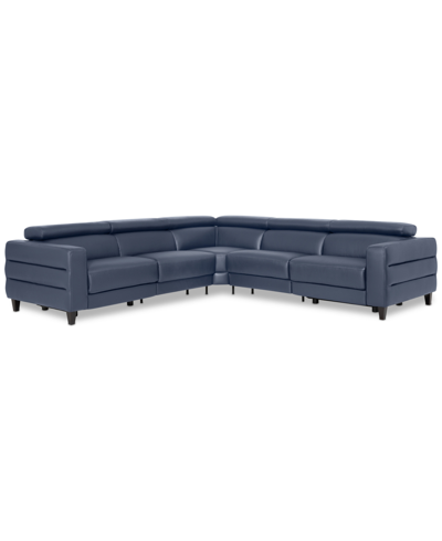Furniture Silvanah 5-pc. "l" Leather Sectional With 2 Power Recliners, Created For Macy's In Sapphire