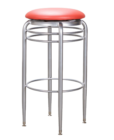 Linon Home Decor Kriskell Backless Swivel Barstool In Silver-tone With Red