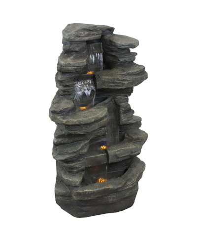 Sunnydaze Decor Sunnydaze Electric Polyresin And Fiberglass Stacked Shale Waterfall Outdoor Water Fountain With Led  In Grey