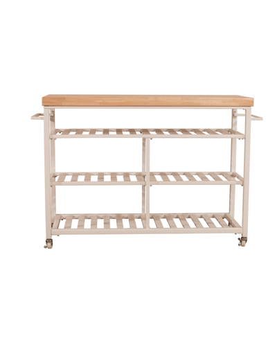 Hillsdale Kennon Kitchen Cart With Natural Wood Top In White