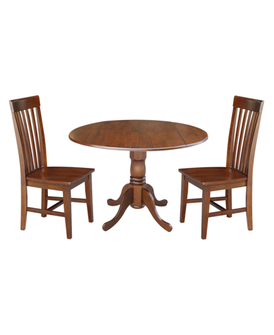 International Concepts 42" Dual Drop Leaf Table With 2 Slat Back Dining Chairs - 3 Piece Dining Set In Espresso