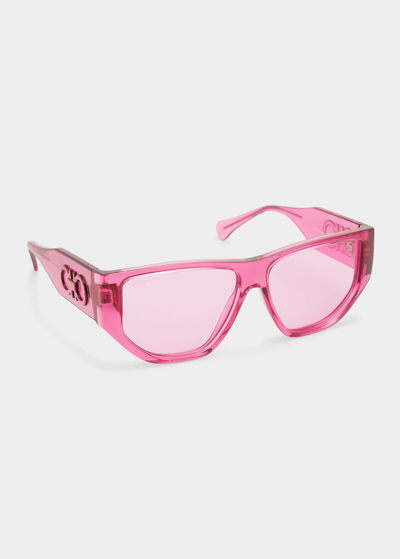 Ferragamo Monochrome Rectangle Plastic Sunglasses In Transparent Pink
