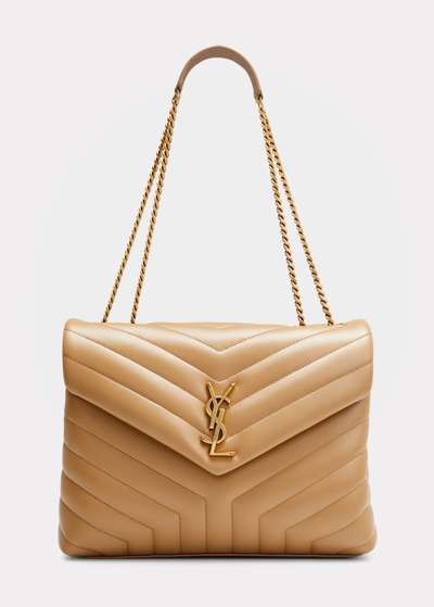 Saint Laurent Loulou Medium Calf Flap-top Shoulder Bag In Natural Tan