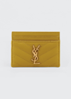 Saint Laurent Ysl Grain De Poudre Leather Card Case, Golden Hardware In Light Chartreuse