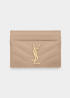 Saint Laurent Women's Cassandre Matelasse Card Case In Grain De Poudre Embossed Leather In Dark Beige