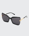 Tom Ford Gia 63mm Oversize Butterfly Sunglasses In Black / Smoke