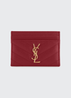 Saint Laurent Ysl Grain De Poudre Leather Card Case, Golden Hardware In Opyum Red