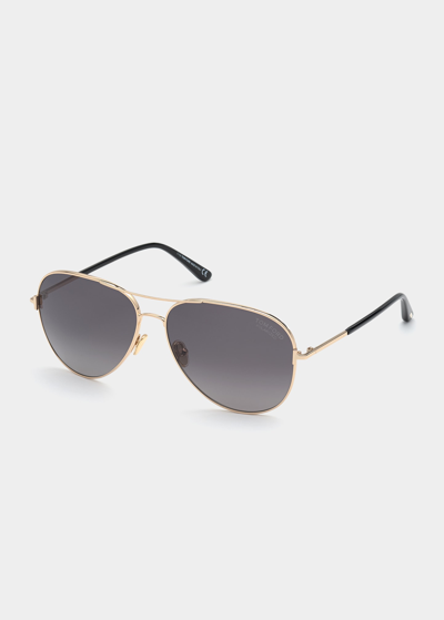 Tom Ford Clark Metal Aviator Sunglasses, Brown/gold In Shiny Rose Gold