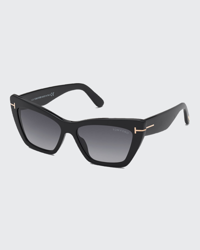 Tom Ford Wyatt Plastic Cat-eye Sunglasses In Black Smoke