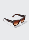 Tom Ford Wyatt Plastic Cat-eye Sunglasses In Dark Havana