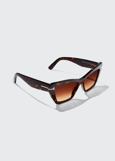 Tom Ford Wyatt Plastic Cat-eye Sunglasses In 52f Dk Havana