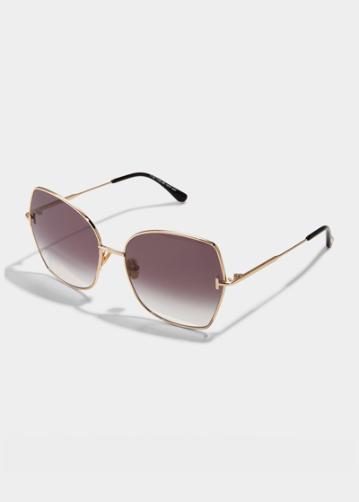 Tom Ford Farah Metal-plastic Butterfly Sunglasses In Rose Gold / Brown Gradient