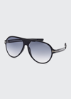 Tom Ford Men's Oscar Aviator Sunglasses In Black/grey