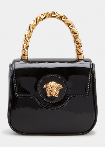 Versace Medusa Patent Chain Top-handle Crossbody Bag In Black  