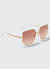 Cartier Oversized Square Metal Sunglasses In Golden / Red