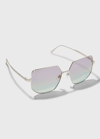 Cartier Oversized Square Metal Sunglasses In Platinum